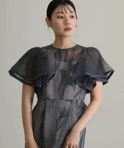 Платье с круглыми рукавами и цветочным принтом, свадебное платье для вечеринки Pourvous, цвет Navy