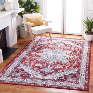 Ковер SAFAVIEH, 92 x 153 см, Brentwood Collection, Red & Ivory, дизайн Medallion Distressed, не линяет и прост в уходе, идеален для помещений с высокой проходимостью: прихожая, гостиная, спальня (BNT852Q)