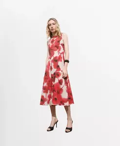 Женское расклешенное платье с цветочным принтом MANGO, коричневый/бежевый