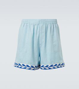 Льняные бермуды в полоску для рассады Bode, White Blue