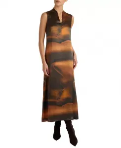 Платье-Футляр миди без рукавов Nicole из шелкового шармеза с принтом Santorelli, мультиколор