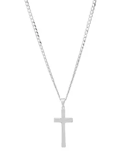 Ожерелье унисекс из стерлингового серебра с кубинской суперплоской цепочкой и подвеской в виде креста Steeltime, silver