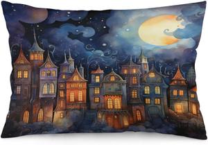 MaSiledy Декоративная наволочка Night House рождественский деревенский стиль праздничный принт потайная молния двусторонняя печать Pattern-3