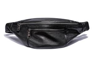 Верхний слой кожи Кожаная сумка через плечо Поясная сумка Унисекс Чёрный Ace Paul, Чёрный+Держатель для водительского удостоверения