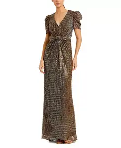 Платье с бантом на талии, металлизированное Mac Duggal, золотой