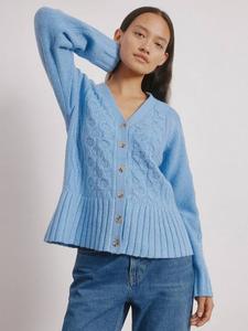 Кардиган с кабельной вязкой и кокетливым подолом Albaray, Blue