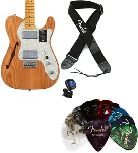 Электрогитара Fender American Vintage II 1972 Telecaster Thinline - Старый натуральный цвет, комплект с ремнем Fender 2" из полиэстера с логотипом - черный с белым логотипом... (4 предмета)