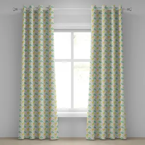 Геометрическая штора на люверсах ABAKUHAUS с рисунком шлепанцев и морских звезд, экзотический узор на тему бассейна, декоративная двухпанельная штора на окно, 280 см x 260 см, цвет морской пены, желто-белый Abakuhaus