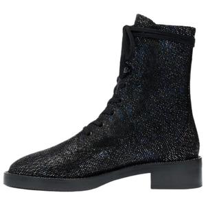 Stuart Weitzman SW SONDRA SHINE BOOTIE Короткие кожаные армейские ботинки на каблуке 3 см, женские, черные