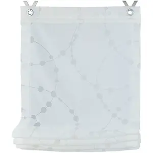 Короткая шторка Cadena с подвесом на крючках без сверления, белая, полупрозрачная, выжженный узор, мотив круг, с крючками из нержавеющей стали Kutti, белый