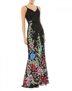 Платье Mac Duggal с цветочным принтом и пайетками, черный