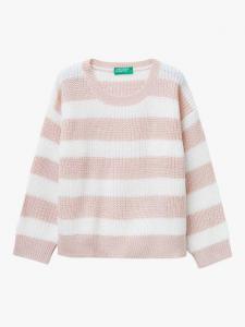 Детский вязаный джемпер в полоску двух цветов Benetton, Pink