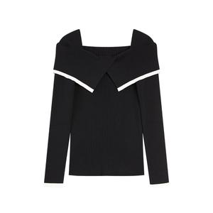 ELLE Трикотажный жакет Women's Black Lapel Moderate
