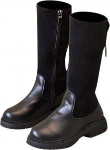 Детские сапоги до колена для девочек, сапоги средней длины, верховые сапоги, искусственная кожа, молния, панк/гот стиль, осень-зима, с бантом, боевые сапоги, маленькие и большие размеры Generic, A01 Black