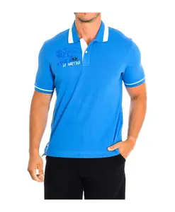 Сине-Белая рубашка-поло с короткими рукавами La Martina, синий