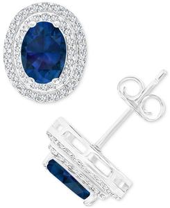 Серьги-гвоздики из стерлингового серебра с аметистом и выращенным в лаборатории белым сапфиром, овальным ореолом из камней-талисманов Macy's, Sapphire