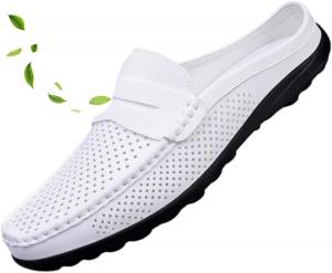 Мужские кожаные шлепанцы с вырезами, слипоны-мюли, дышащие тапочки с открытой пяткой, повседневные летние сандалии-мокасины Zplmide, белый