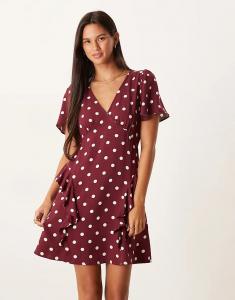 Мини-платье Lyndsey с оборками в коричневую точку от Nobody's Child