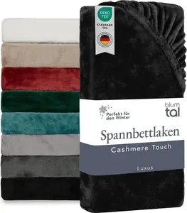 Простыня на резинке Cashmere Touch 90x200 см, плюш, зимняя, плюшевая, 90x200 см, микрофибра, черная Blumtal