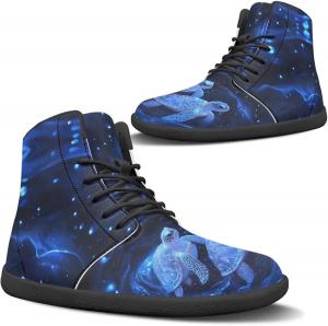 Женские зимние походные ботинки с широким носком, теплые снежные ботинки, минималистичные босоногие ботинки, противоскользящие ботильоны Pugasmiru, Galaxy Sky Turtle Pattern