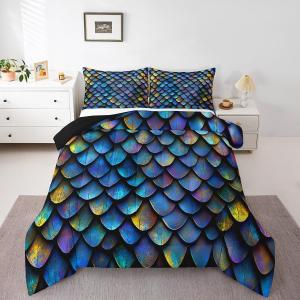 Erosebridal Комплект постельного белья Mermaid Scales с морской тематикой в темно-синих тонах, Dark Blue