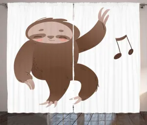 Штора в деревенском стиле Забавный ленивец от ABAKUHAUS, танцующая мультяшная музыка, присборенная штора для спальни с петлями и крючками, 280 x 225 см, цвет Умбра-коричневый Abakuhaus