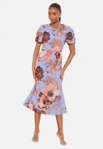 Платье миди стандартного кроя с бисерной отделкой, цветочным принтом и расклешенной юбкой Lipsy, Blue