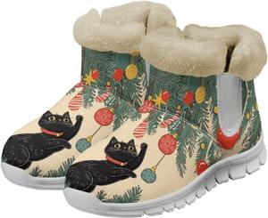 Женские зимние ботинки на снег с теплой меховой подкладкой, рождественские укороченные ботинки на щиколотку, противоскользящие, удобные, утолщенные короткие ботинки Qoiuvncy, Christmas Decoration Cat