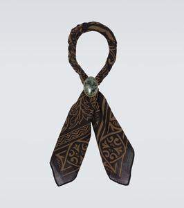 Украшенный принтованный хлопковый шарф RRL, Black Multi/Turquoise