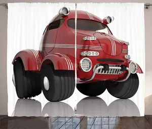 Штора ABAKUHAUS "Автомобиль в деревенском стиле", реалистичный дизайн детской игрушки, присборенная штора для спальни с петлями и крючками, 280 x 225 см, цвет: антрацитово-серый, цвет: высушенная роза, белый Abakuhaus