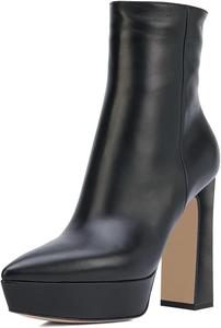 Женские закрытые ботильоны FYS с заостренным носком на платформе, модные высокие каблуки, средние по голенище, с боковой молнией, для платья, на осень и зиму, размеры 4-16 US, Black