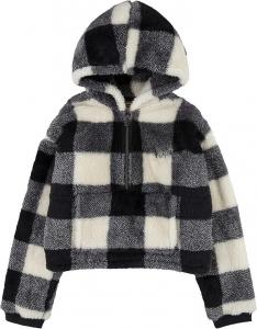 Детская толстовка Levi's Sherpa Hoodie, черная в клетку, с длинными рукавами, пуловер, уютный, ERK118