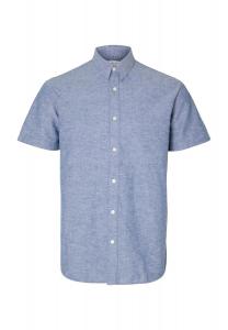 Рубашка повседневная, из льна, стандартного кроя, мужская SELECTED, цвет Medium Blu