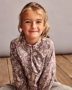 Блузка с длинными рукавами, воланами и двухцветным принтом из вискозы для девочки Coconut El Corte Inglés, розовый