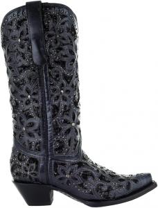 Женские сапоги Corral черные с вставками, вышивкой и заклепками (A3752-LD) Corral Boots, черный
