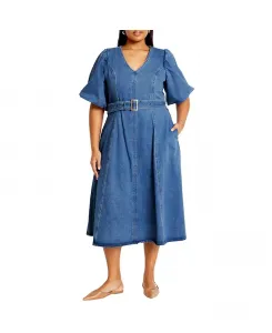 Джинсовое платье миди Plus Size Delilah CITY CHIC, синий