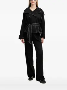 Двубортное пальто с поясом HUGO, черный