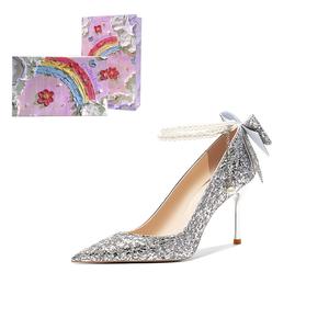 Французские Сказочные Мягкие Принцесса Кристалл Без Подкладки Туфли Тонкий Каблук Высокие Каблуки Женские Crelinkxlat, [Коробка Лимитированная Серия] Серебристый 6см