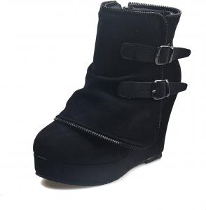 Женские замшевые ботильоны HUIXING ART на танкетке с круглым носом, молнией и скрытой платформой, повышающей внутреннюю высоту, удобные носимые ботинки, Black