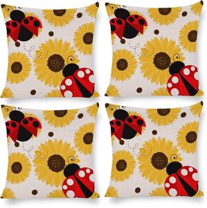Kazynee Комплект постельного белья с мультяшными божьими коровками и цветочными подсолнухами в стиле фермерского дома
