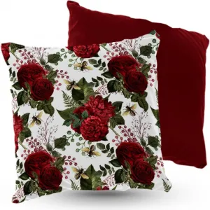 Подушка велюровая ПРЕМИУМ с розами и пчелами, 40 х 40 см, декоративная с наполнителем, для гостиной, спальни или в подарок 5made