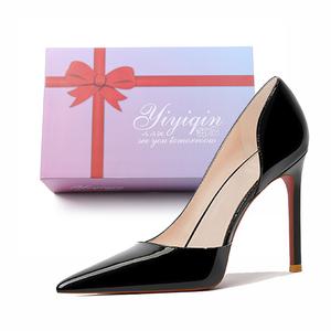 Take the Qin Стройные каблуки на высоком каблуке 9 см 7 см женские [подарочный набор] - черные с боковым вырезом, цвет Black Side Cut-Out