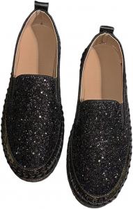 Женские платформенные кроссовки с блестками и стразами, модные удобные слипоны на плоской подошве, лоферы для прогулки, свадьбы и повседневной носки Generic, Black