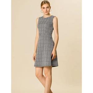 Женское платье в клетку с узором «гусиные лапки» выше колена без рукавов и расклешенное платье ALLEGRA K, коричневый