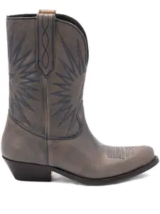 Кожаные сапоги с вышитыми звездами GOLDEN GOOSE, серый