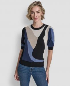 Женский свитер с короткими рукавами и цветовыми блоками DKNY, Hudson Blue Multi