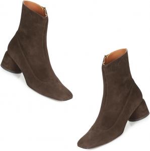 Женские замшевые ботильоны на толстом каблуке с молнией, квадратный носок, носочные ботинки, средняя голень, удобный каблук 2 дюйма, короткие ботинки, свободные ботильоны, нарядные ретро повседневные, размеры 4-11 US HYESTEP, Suede Dark Brown