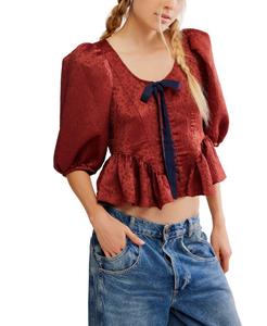 Женская блузка Pamela с вырезом-лодочкой и бантом Free People, Spiced Rum