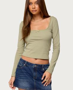 Женская ребристая футболка Mora с кружевной отделкой Edikted, Sage