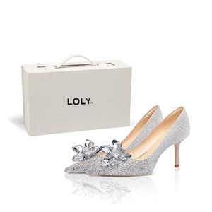 LOLY Туфли на тонком каблуке 8 см, женские, серебряная коробка